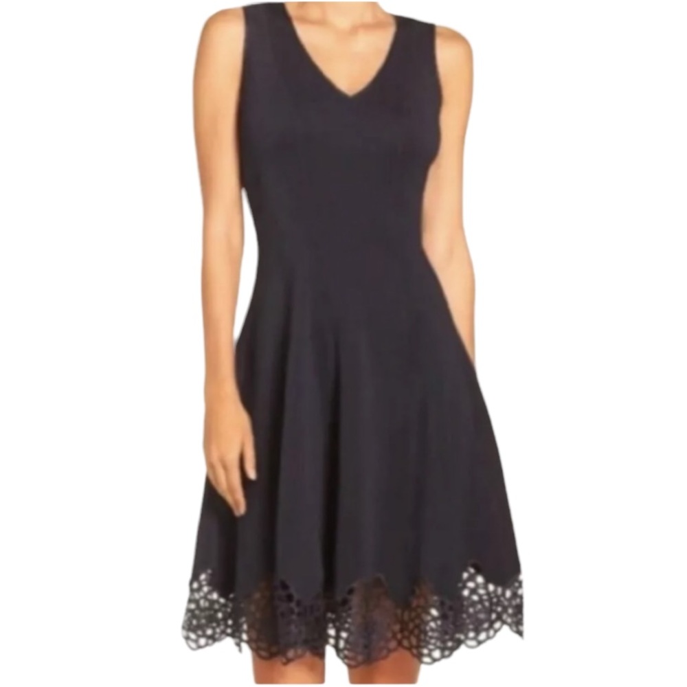 Maia Black Cocktail Dress with Crochet Hem Sz 2